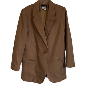 VTG Sag Harbor 100% Wool Blazer Sz 14 Tan Capsule Wardrobe Work Wear Cottagecore